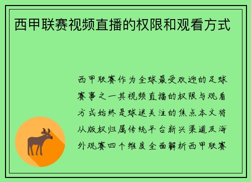 西甲联赛视频直播的权限和观看方式